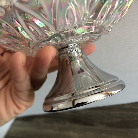 Vtg Iridescent Glass Pedestal Dish - Picture 7 of 8